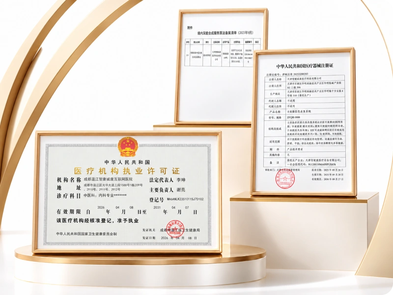 智赋岐黄医疗器械注册证、医疗机构执业许可证及算法备案资料展示